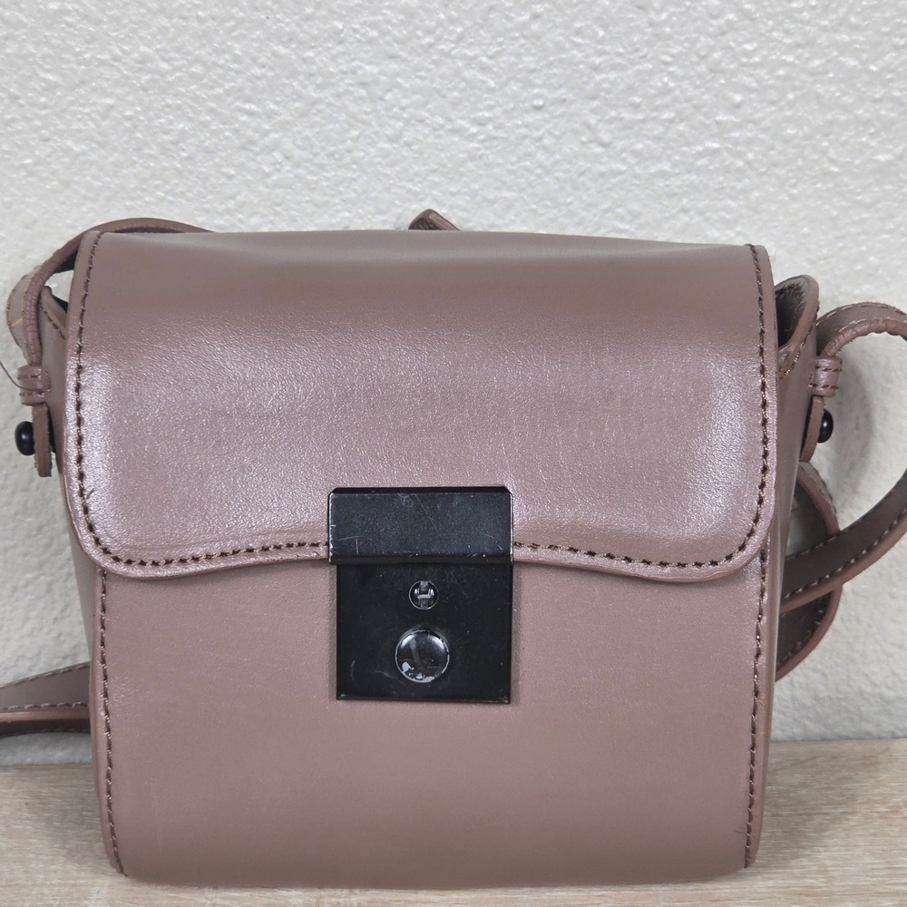 Kelsi Dagger Brooklyn Mini Leather Box Crossbody Bag Taupe Mauve Push Lock